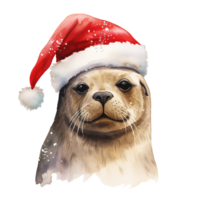 AI generated Seal Wearing Santa Hat For Christmas Event. Watercolor Style. AI Generated png