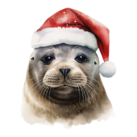 ai gerado foca vestindo santa chapéu para Natal evento. aguarela estilo. ai gerado png