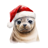 ai gerado foca vestindo santa chapéu para Natal evento. aguarela estilo. ai gerado png