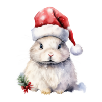 AI generated Rabbit Wearing Santa Hat For Christmas Event. Watercolor Style. AI Generated png