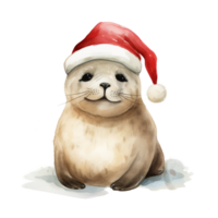 ai gerado foca vestindo santa chapéu para Natal evento. aguarela estilo. ai gerado png