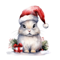 ai genererad kanin bär santa hatt för jul händelse. vattenfärg stil. ai genererad png