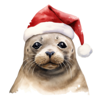 ai gerado foca vestindo santa chapéu para Natal evento. aguarela estilo. ai gerado png