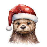 AI generated Otter Wearing Santa Hat For Christmas Event. Watercolor Style. AI Generated png