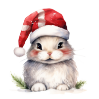 AI generated Rabbit Wearing Santa Hat For Christmas Event. Watercolor Style. AI Generated png