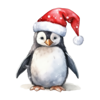 ai generado pingüino vistiendo Papa Noel sombrero para Navidad evento. acuarela estilo. ai generado png