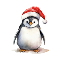 ai generiert Pinguin tragen Santa Hut zum Weihnachten Fall. Aquarell Stil. ai generiert png