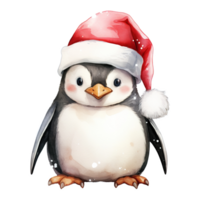 ai generiert Pinguin tragen Santa Hut zum Weihnachten Fall. Aquarell Stil. ai generiert png