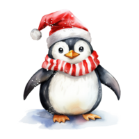 ai generado pingüino vistiendo Papa Noel sombrero para Navidad evento. acuarela estilo. ai generado png