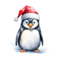 ai generado pingüino vistiendo Papa Noel sombrero para Navidad evento. acuarela estilo. ai generado png