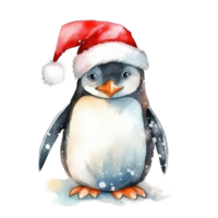 ai generado pingüino vistiendo Papa Noel sombrero para Navidad evento. acuarela estilo. ai generado png