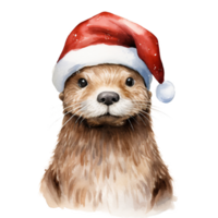 AI generated Otter Wearing Santa Hat For Christmas Event. Watercolor Style. AI Generated png