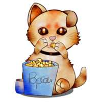 cat eating popcorn png