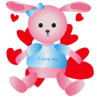 pink rabbit sitting in front of red heart shaped png