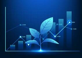 Financial technology In front of the graph is a tree that shows the growth of the company, like a tree that gradually grows as a business expands around the world. vector