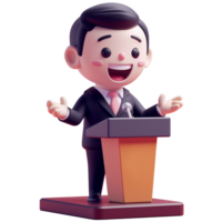 ai gerado uma homem fazer uma discurso em uma púlpito, 3d Projeto. adequado para o negócio e política png