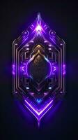 AI generated Amethyst 3D Minimalist Shield Design with a black or dark background with neon lines. AI Generative photo
