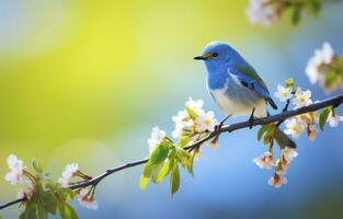 AI generated Cute little bird with a  nature background.  AI Generated. photo