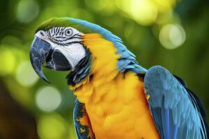 ai generado azul y amarillo guacamayo loro. ai generado foto