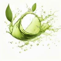 AI generated Green herbal tea wave splash with leaves flow. AI Generated photo