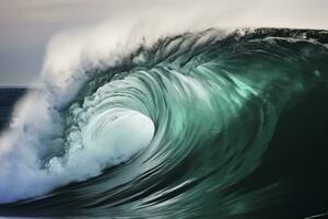 AI generated Extreme close up of thrashing emerald ocean waves. AI Generated photo