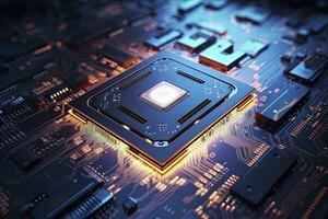 AI generated Futuristic central processor unit. Powerful Quantum CPU motherboard. AI Generated photo