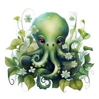 AI generated Watercolor Octopus for kids. AI Generated photo