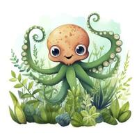 AI generated Watercolor Octopus for kids. AI Generated photo