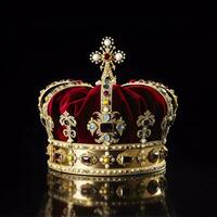 AI generated The Royal Coronation Crown Isolated on a Black Background. Generative AI photo