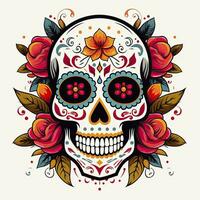 AI generated Mexican roses skull. Mexican roses skull. Dia de los muertos shugar colorful head. AI Generated photo