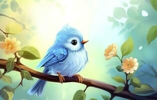 AI generated Cute little bird with a  nature background.  AI Generated. photo