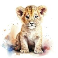 AI generated Watercolor Baby Lion. AI Generated photo