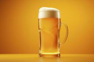 AI generated Beer glass with full beer isolated with a yellow background. AI Generated photo