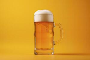 AI generated Beer glass with full beer isolated with a yellow background. AI Generated photo