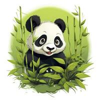 AI generated Cute panda in the middle of a bamboo forest. T-shirt design. AI Generated photo