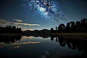 AI generated Milky Way Reflected on Lake. AI Generated photo
