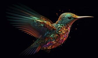 AI generated hummingbird logo with multiple colors flying through the air.  AI Generated photo