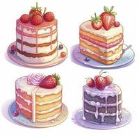 AI generated Set of Cake piece illustration on white background. AI Generated photo