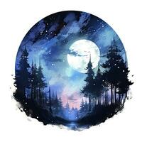 AI generated Forest moon silhouette with fairy shining in the night sky on a white background. AI Generated photo