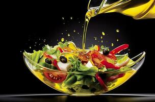 AI generated health benefits of healthy salad, in the style of precise detailing, smooth and shiny. AI Generated photo