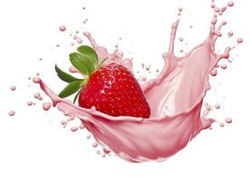 AI generated milk or yogurt splash with strawberries isolated on white background, 3d rendering. AI Generated photo