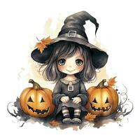 AI generated Watercolor Halloween illustration on white background. AI Generated photo