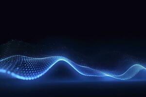 AI generated Dynamic blue particle wave. Abstract sound visualization. Digital structure of the wave flow of luminous particles. AI Generated. photo