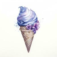 AI generated Watercolor ice cream in a waffle cone. AI Generated photo