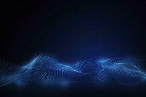 AI generated Dynamic blue particle wave. Abstract sound visualization. Digital structure of the wave flow of luminous particles. AI Generated. photo
