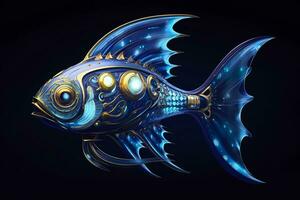 AI generated 3d rendering. fish on black background. Generative AI photo