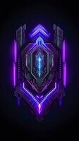 AI generated Amethyst 3D Minimalist Shield Design with a black or dark background with neon lines. AI Generative photo