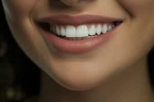 AI generated Close up of a smile with nice white teeth. AI Generated photo