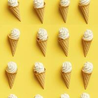 AI generated Ice Cream pattern on yellow background, top view. AI Generated photo