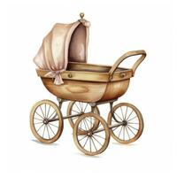 AI generated Watercolor Baby carriage Clipart on white background. AI Generated photo